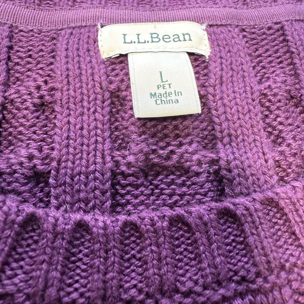 LL Bean Womens Cotton Cable Knit Tennis Prep Sweater Sz L P Classic Fisherman - Picture 3 of 9